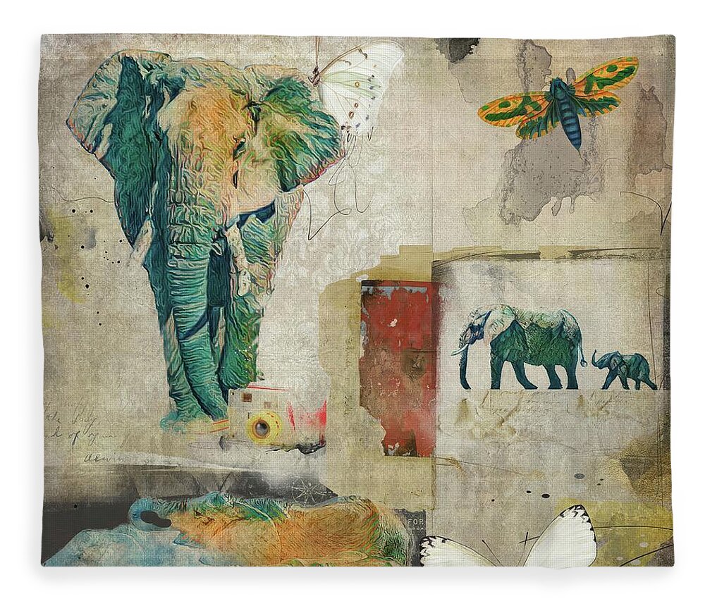 Elephants And Butterflies Fleece Blanket featuring the digital art Elephants And Butterflies by Bellesouth Studio
