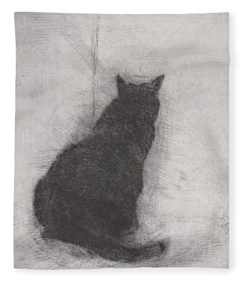 Cat Fleece Blanket featuring the drawing Ellen Peabody Endicott - etching by David Ladmore