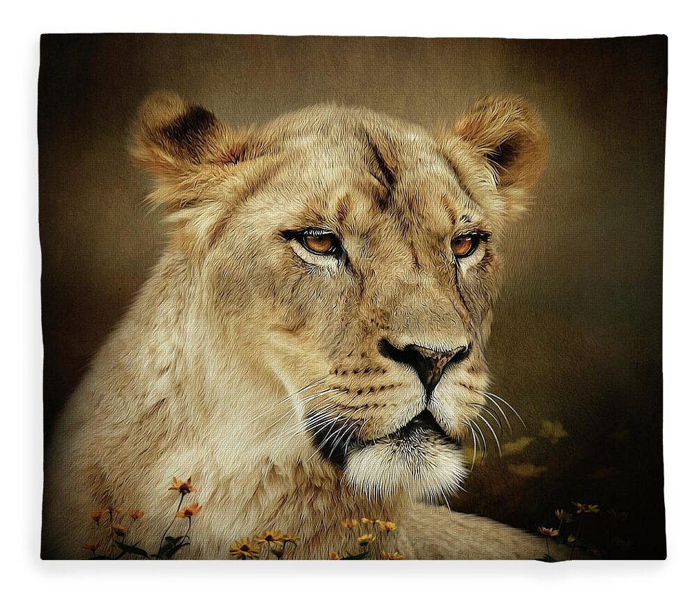 Lioness Fleece Blanket featuring the digital art Elsa by Maggy Pease