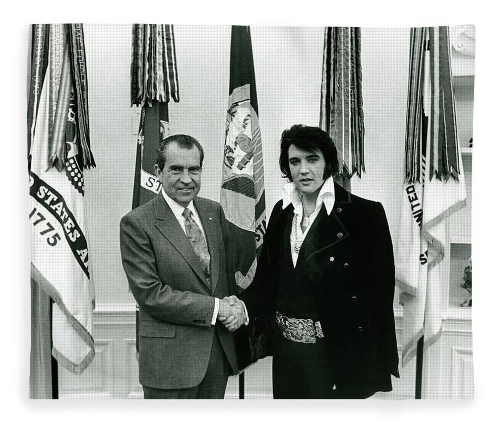 Elvis Presley Fleece Blanket featuring the digital art Elvis and Nixon by Unknown