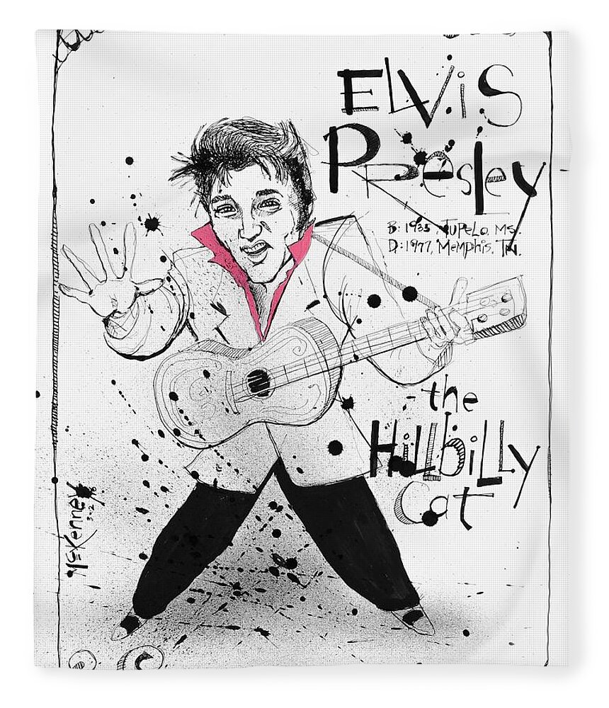  Fleece Blanket featuring the drawing Elvis Presley by Phil Mckenney