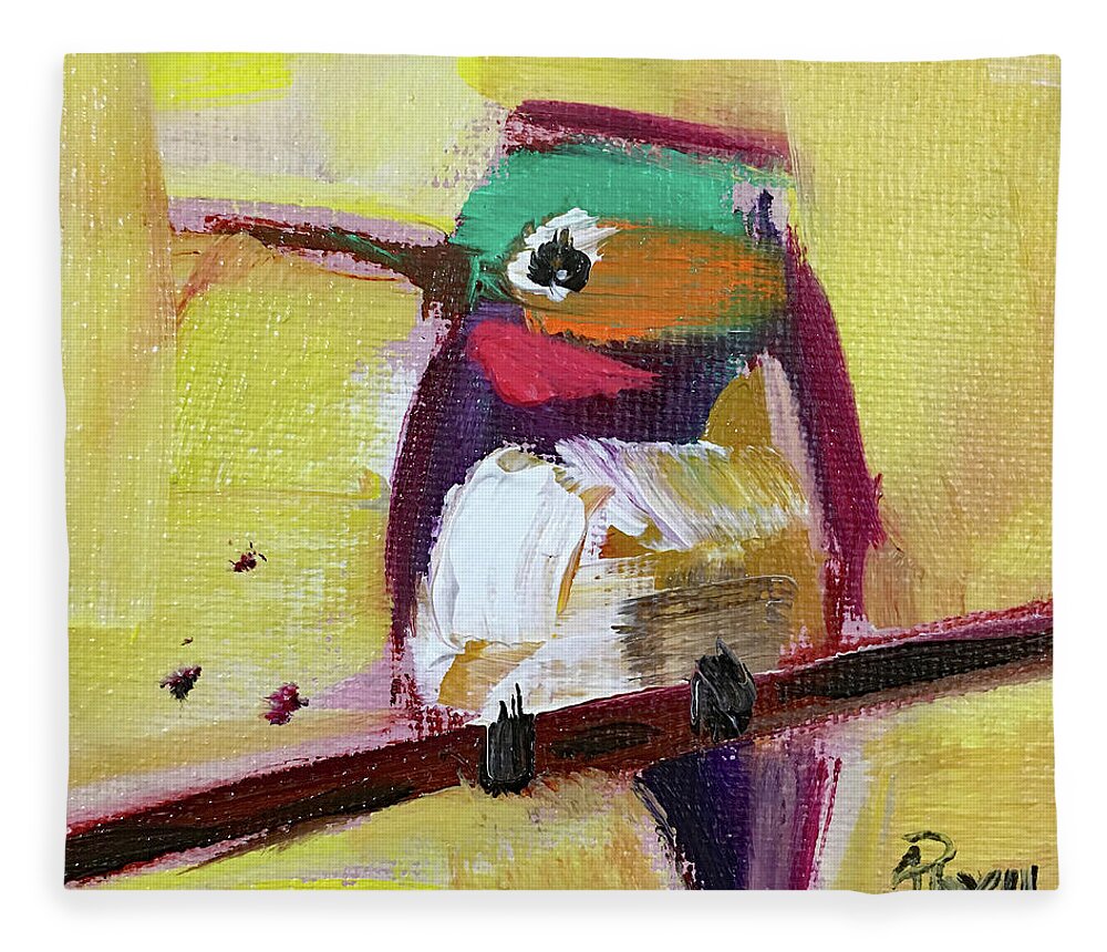 Hummingbird Fleece Blanket featuring the painting Emerald Crested Hummingbird by Roxy Rich
