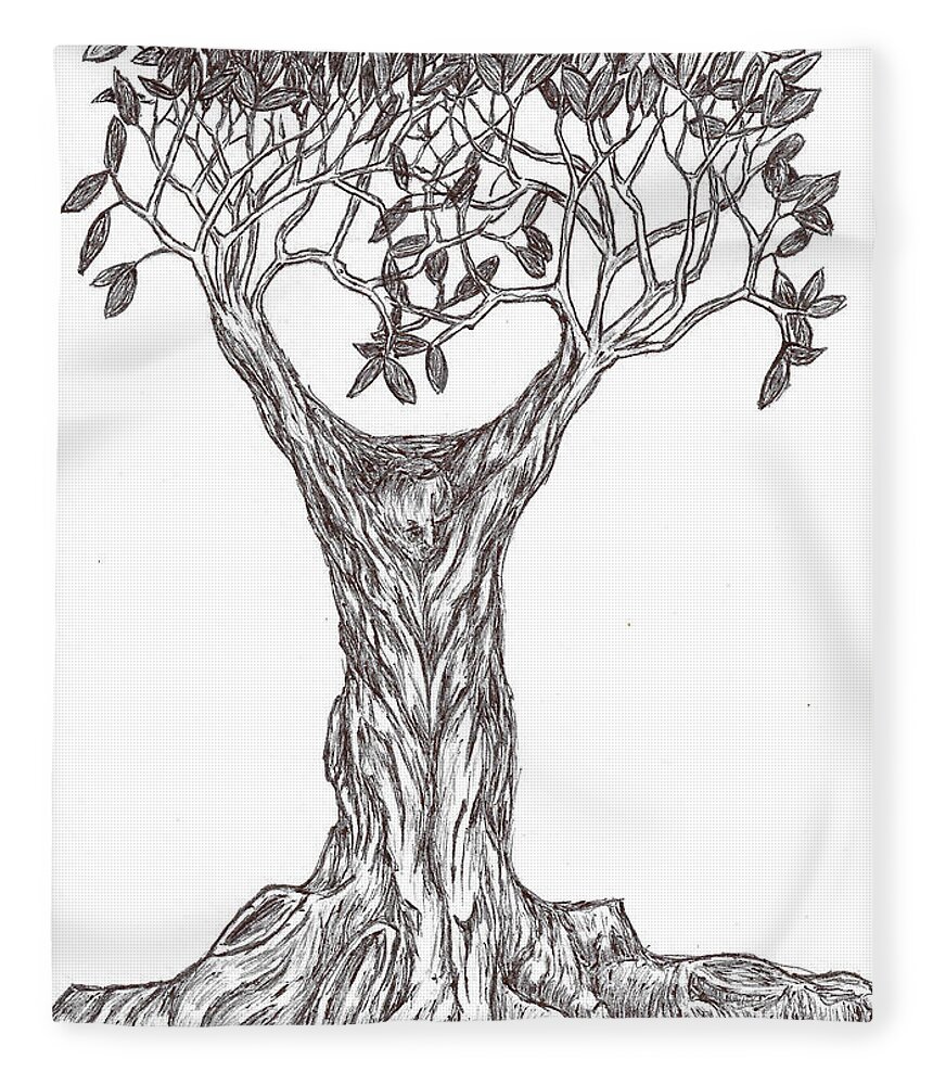 Tree Fleece Blanket featuring the drawing Emergent Tree by Teresamarie Yawn