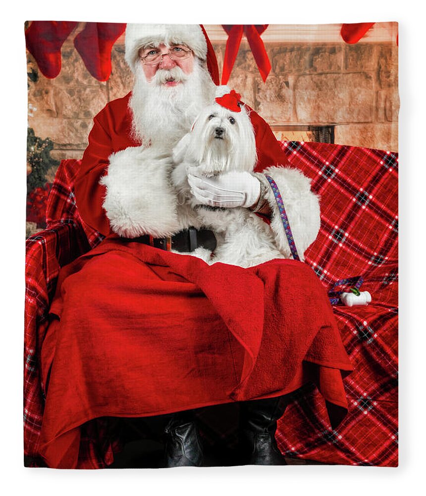 Emmy Fleece Blanket featuring the photograph Emmy with Santa 1 by Christopher Holmes