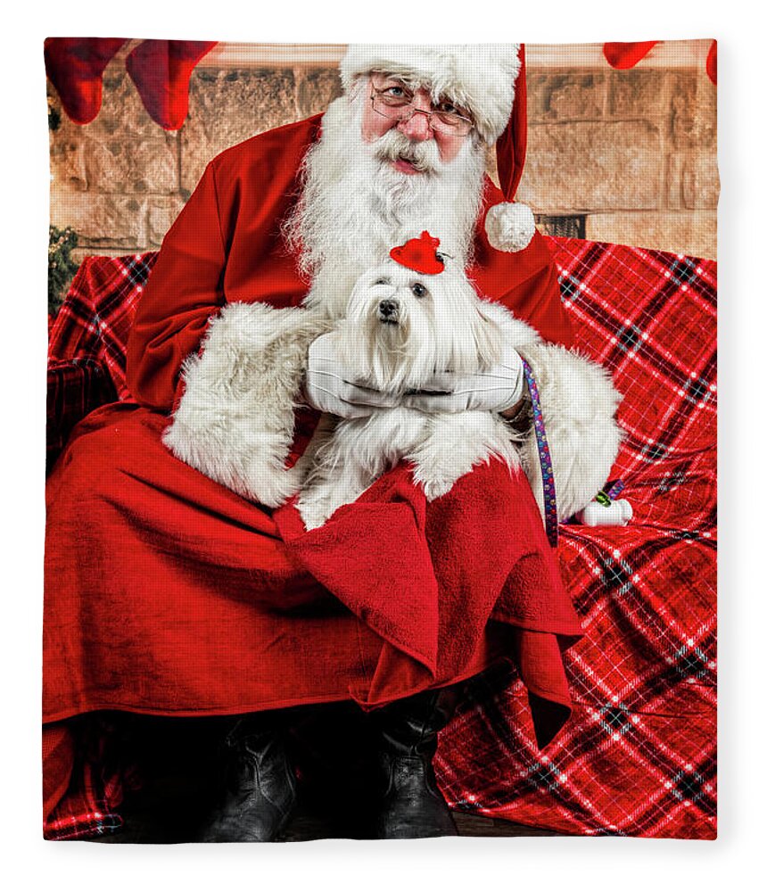 Emmy Fleece Blanket featuring the photograph Emmy with Santa 2 by Christopher Holmes