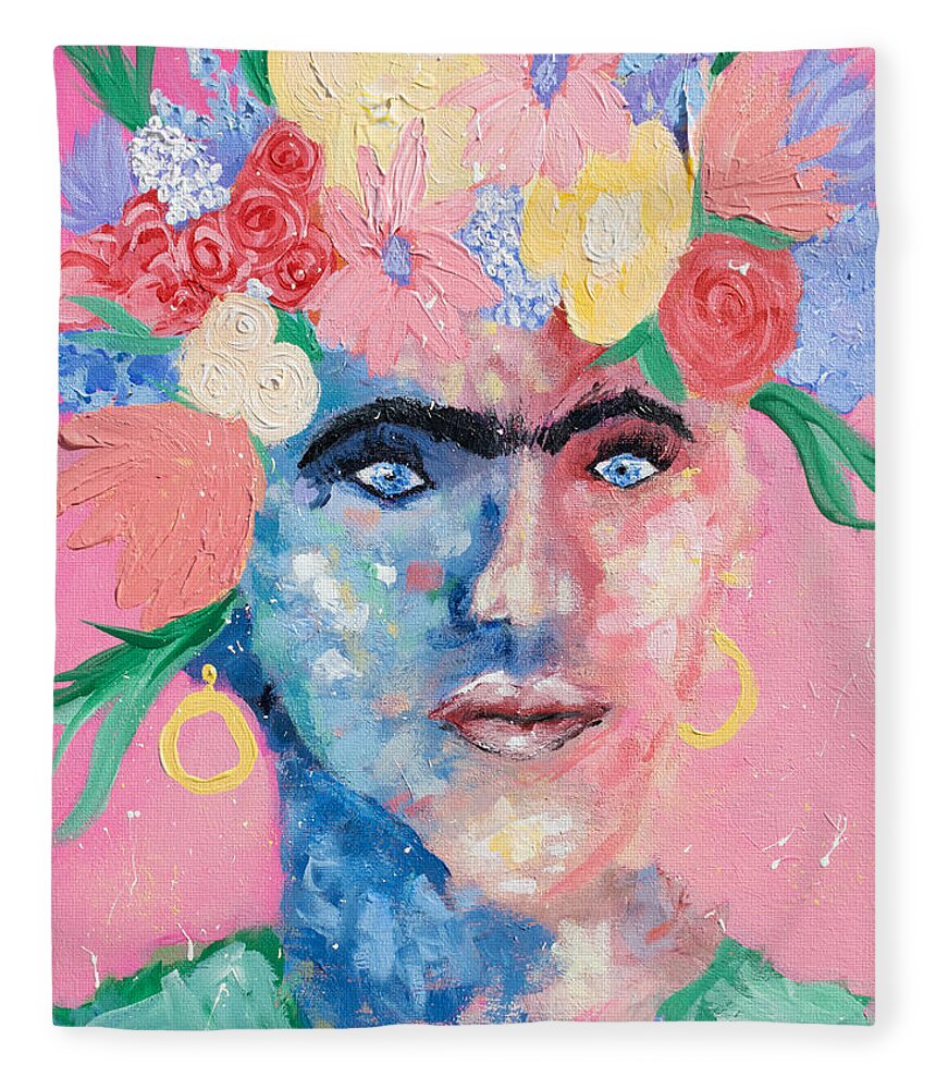 Frida Fleece Blanket featuring the painting Emulating Frida by Bonny Puckett