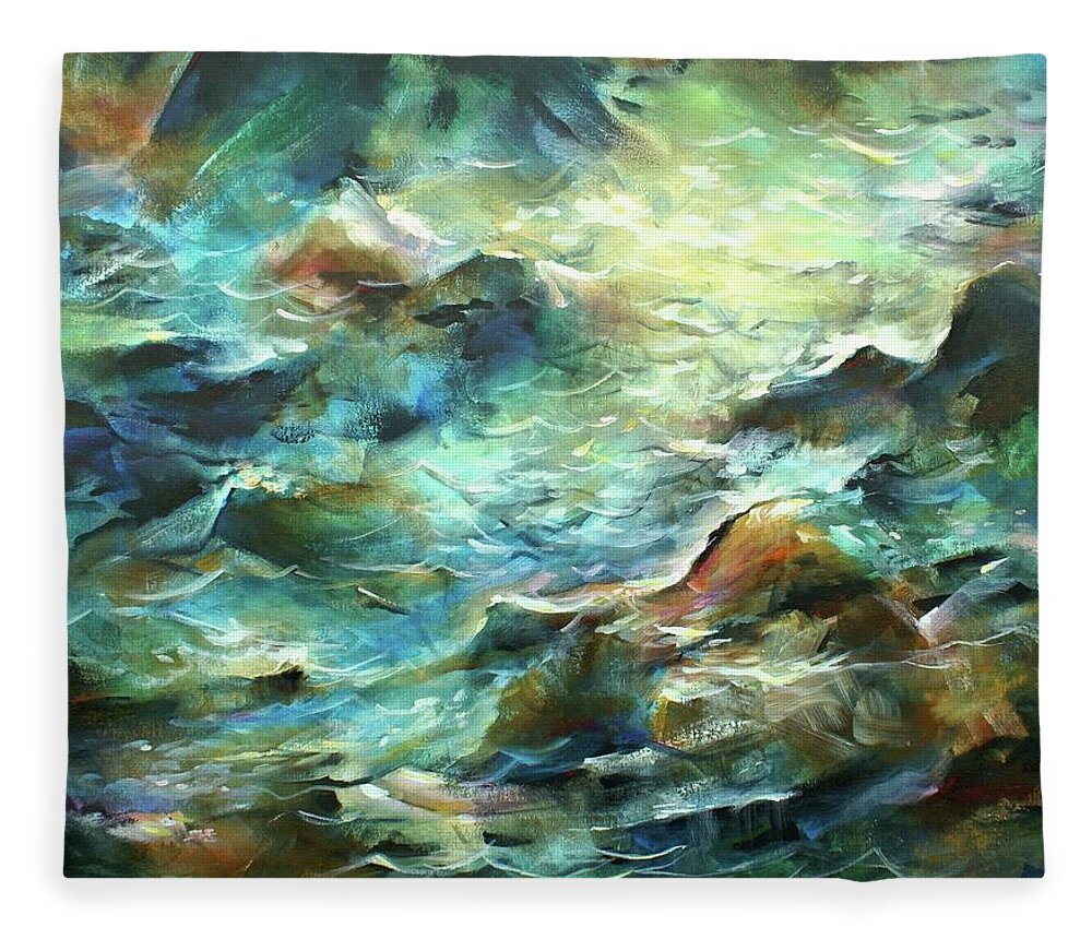 Green Blue Fleece Blanket featuring the painting Endless Rift by Michael Lang