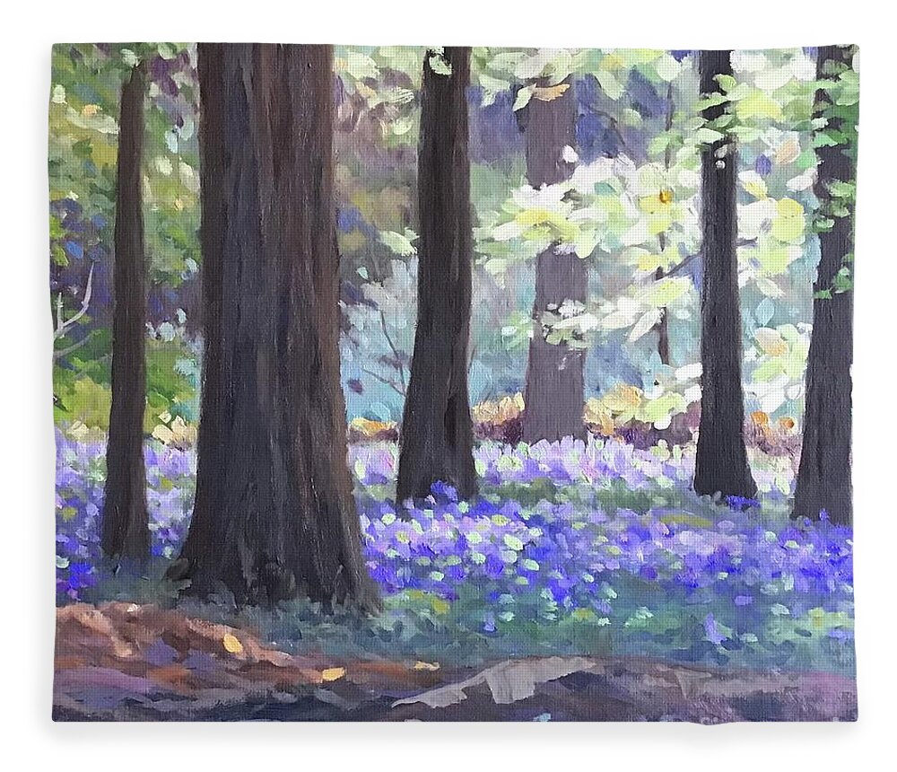 Bluebell Fleece Blanket featuring the painting English Bluebells by Anne Marie Brown