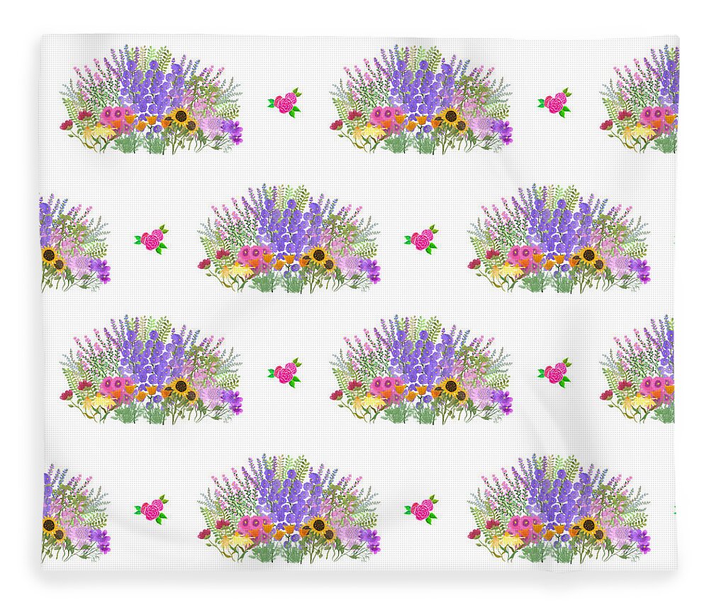English Garden Fleece Blanket featuring the painting English Garden Flower Beds by Marcy Brennan