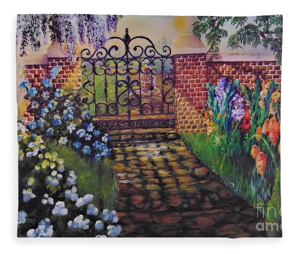 Garden Fleece Blanket featuring the painting English Garden by Saundra Johnson