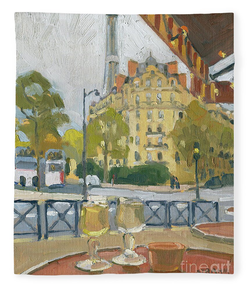 Paris Fleece Blanket featuring the painting Enjoying Paris by Paul Strahm