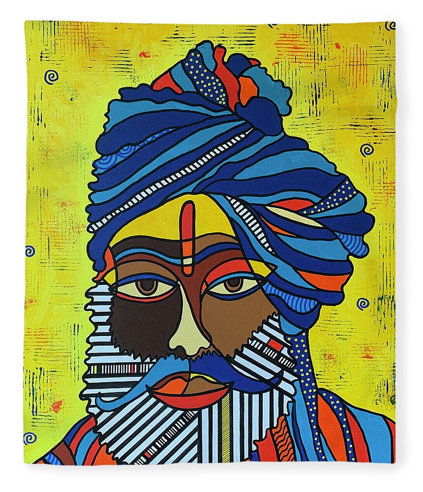 Indian Cubism Fleece Blanket featuring the painting Enlightened 2 by Raji Musinipally