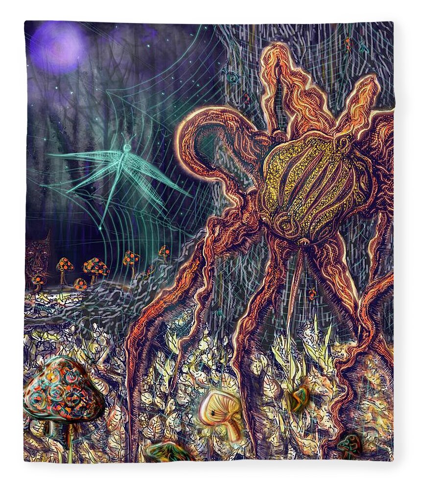Spider Fleece Blanket featuring the digital art Entanglements by Angela Weddle
