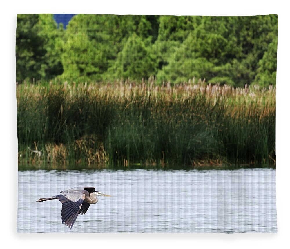 Heron Fleece Blanket featuring the photograph Ephemeral Summer Flight by Laura Putman