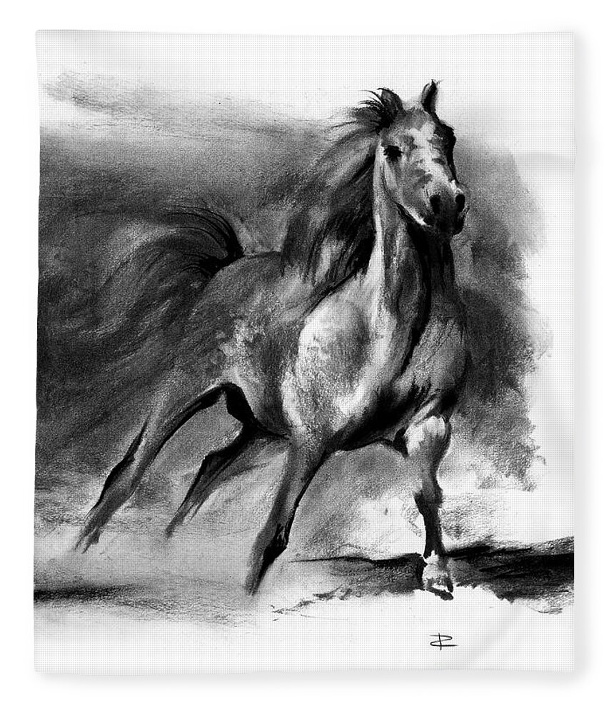 Charcoal Fleece Blanket featuring the drawing Equine II by Paul Davenport