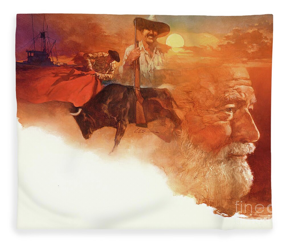 Dennis Lyall Fleece Blanket featuring the painting Ernest Hemingway by Dennis Lyall