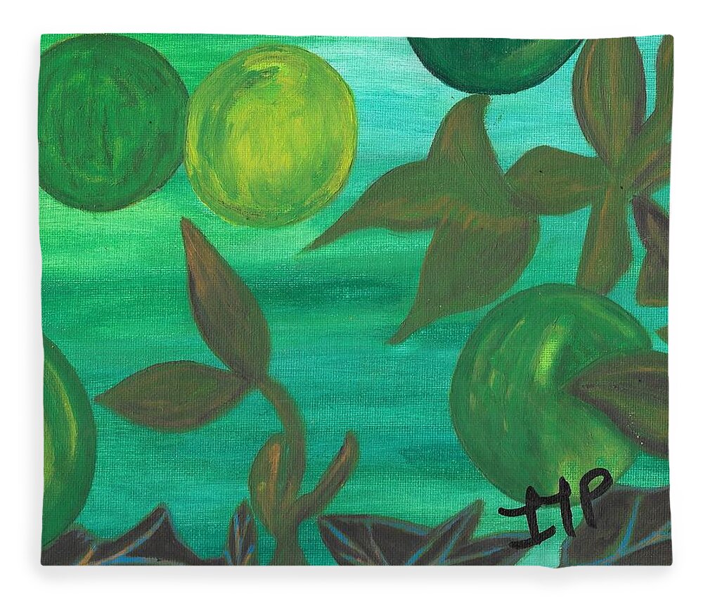 Leaves Fleece Blanket featuring the painting Esoteric Garden Flow by Esoteric Gardens KN
