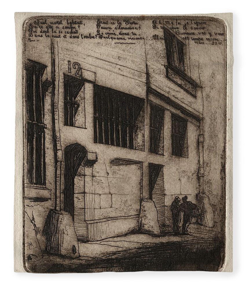 Etchings Of Paris The Street Of The Bad Boys 1854 Charles Meryon Fleece Blanket featuring the painting Etchings of Paris The Street of the Bad Boys 1854 Charles Meryon by MotionAge Designs