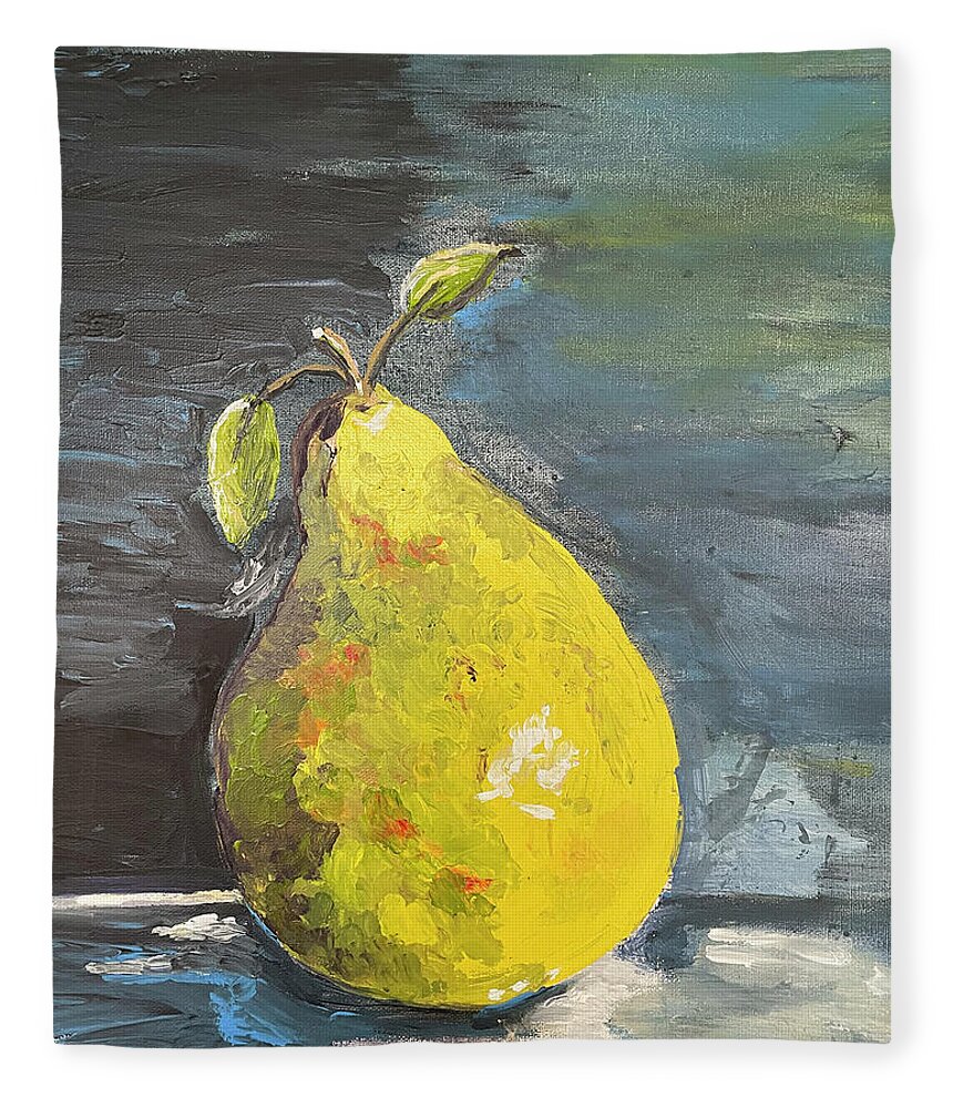 Pear Fleece Blanket featuring the mixed media French Pear by Linda Bailey