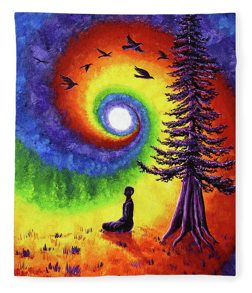  Fleece Blanket featuring the painting Evening Chakra Meditation by Laura Iverson