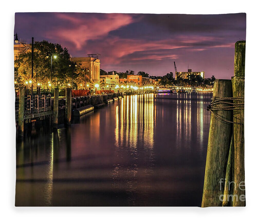 Sunset Fleece Blanket featuring the photograph Evening on the Wilmington Riverwalk by Shelia Hunt