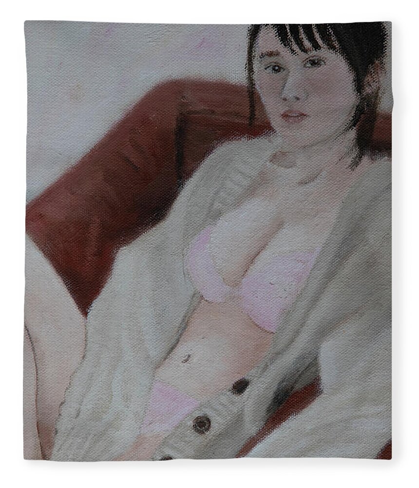 Nude Fleece Blanket featuring the painting Evening Thought by Masami IIDA
