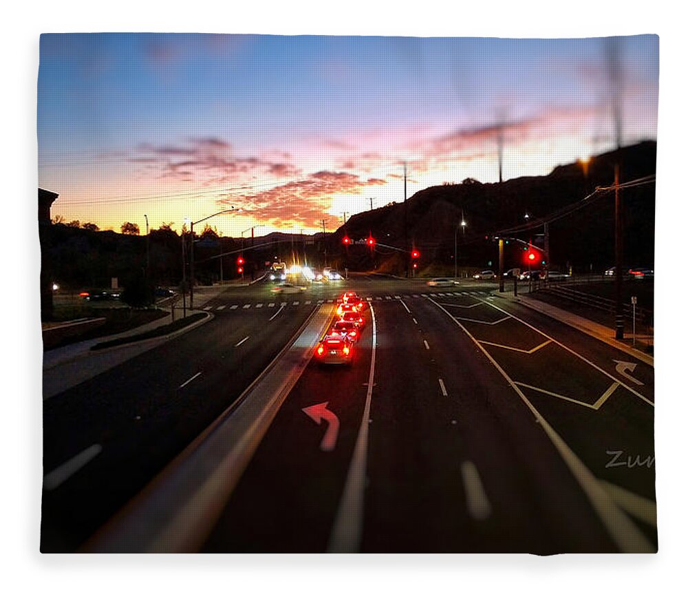 Sunset Fleece Blanket featuring the photograph Evening Traffic by David Zumsteg
