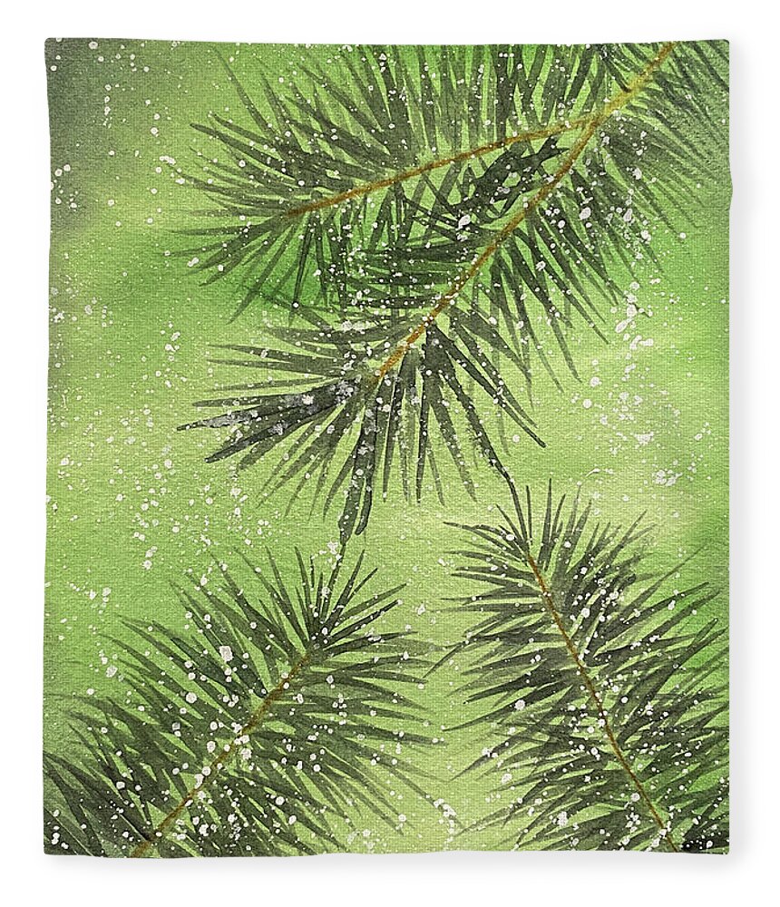 Pine Fleece Blanket featuring the painting Evergreen Trio by Lisa Neuman