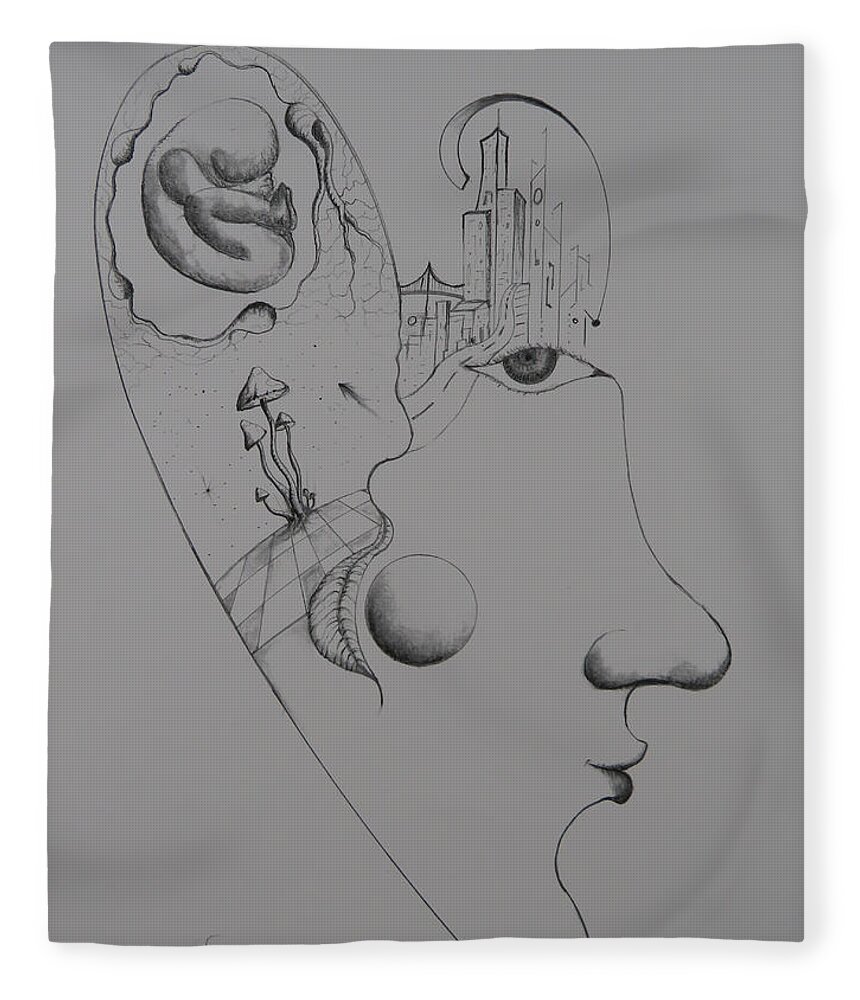 Surreal Fleece Blanket featuring the drawing Evolution by Raymond Fernandez