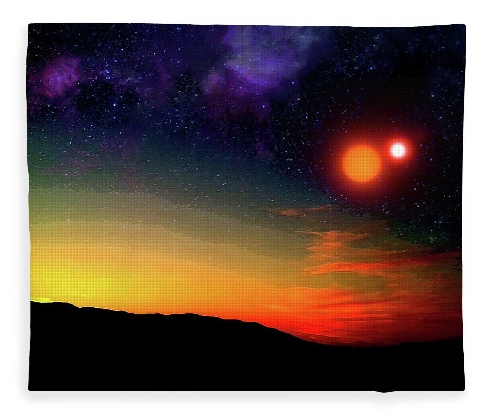 Sunset Fleece Blanket featuring the digital art Exoplanet Moon Rise by Don White Artdreamer