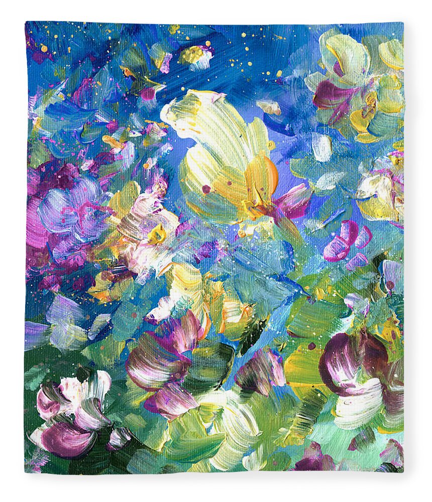 Flower Fleece Blanket featuring the painting Explosion Of Joy 22 Dyptic 01 by Miki De Goodaboom