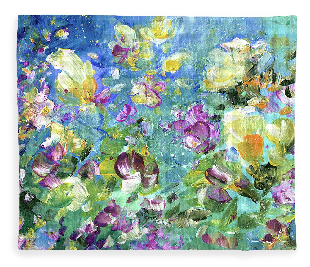 Flower Fleece Blanket featuring the painting Explosion Of Joy 22 by Miki De Goodaboom