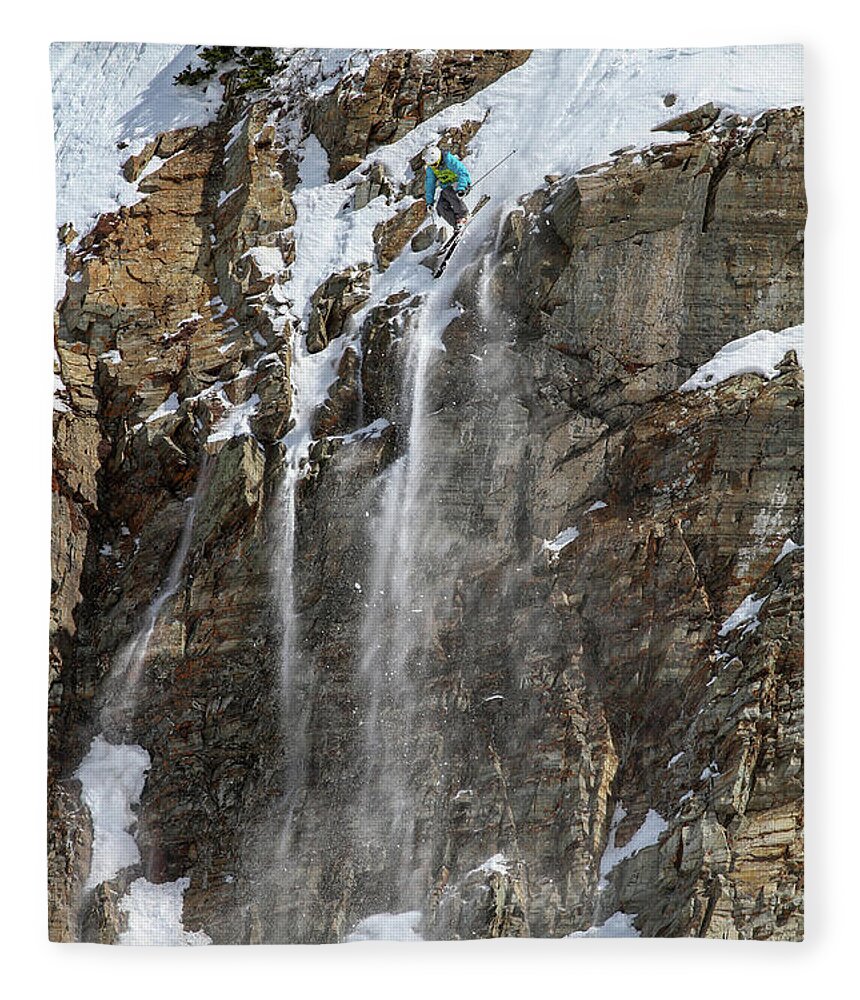 Utah Fleece Blanket featuring the photograph Extreme Competition Skier - Snowbird, Utah - IMG_9912e by Brett Pelletier