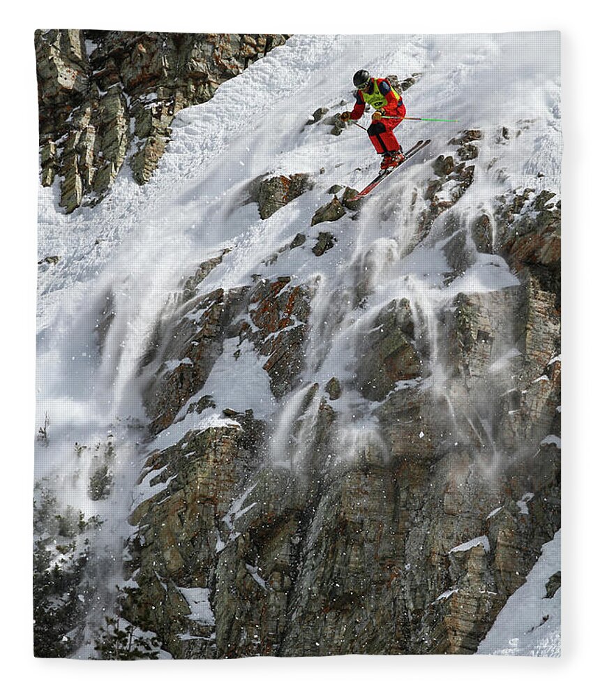 Utah Fleece Blanket featuring the photograph Extreme Skiing Competition Skier - Snowbird, Utah by Brett Pelletier