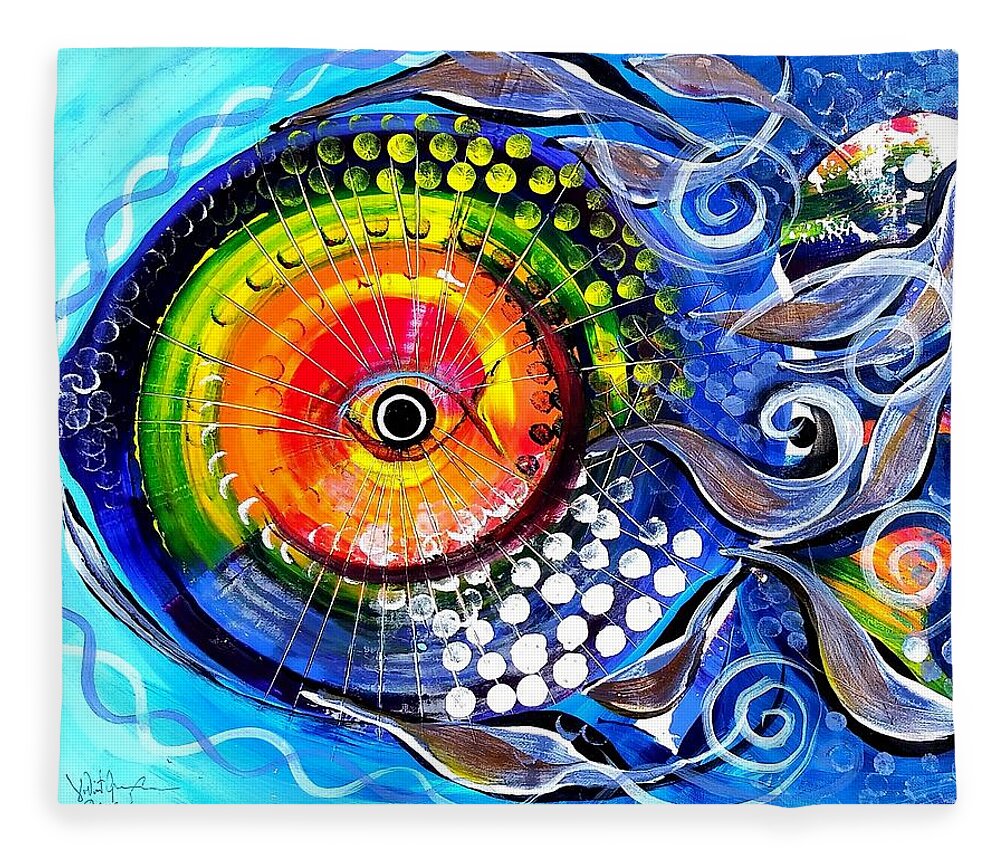 Fish Fleece Blanket featuring the painting Eye Sea You Fish by J Vincent Scarpace