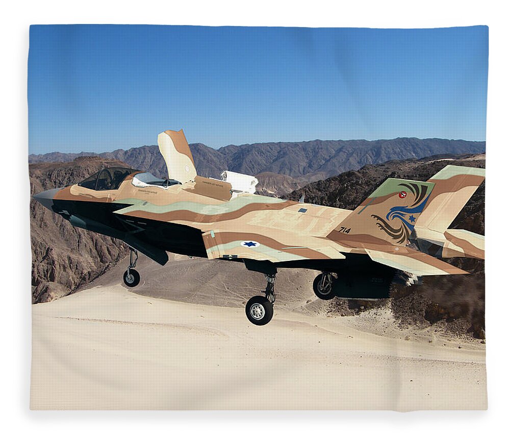 Lightning Fleece Blanket featuring the digital art F-35IB Barak II by Custom Aviation Art