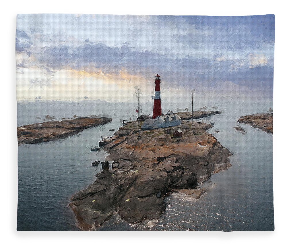 Lighthouse Fleece Blanket featuring the digital art Faerder lighthouse II by Geir Rosset