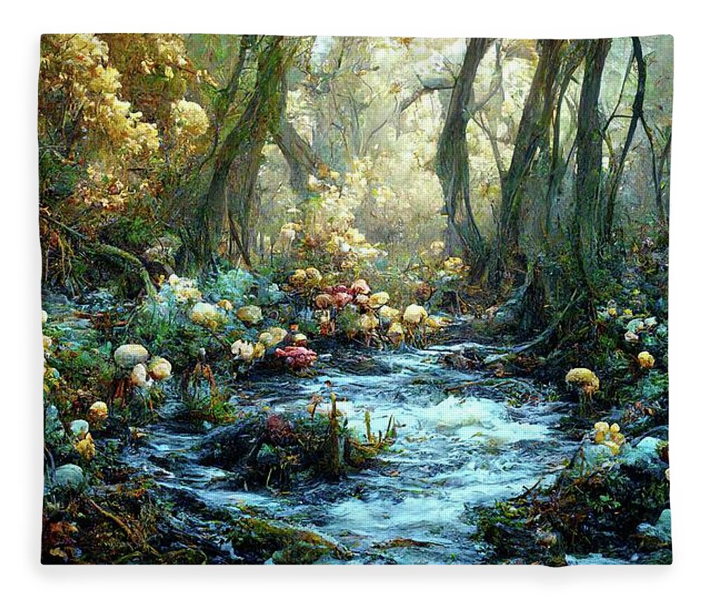 Fairy Fleece Blanket featuring the digital art Fairy River in the Dream Forest by Daniel Eskridge