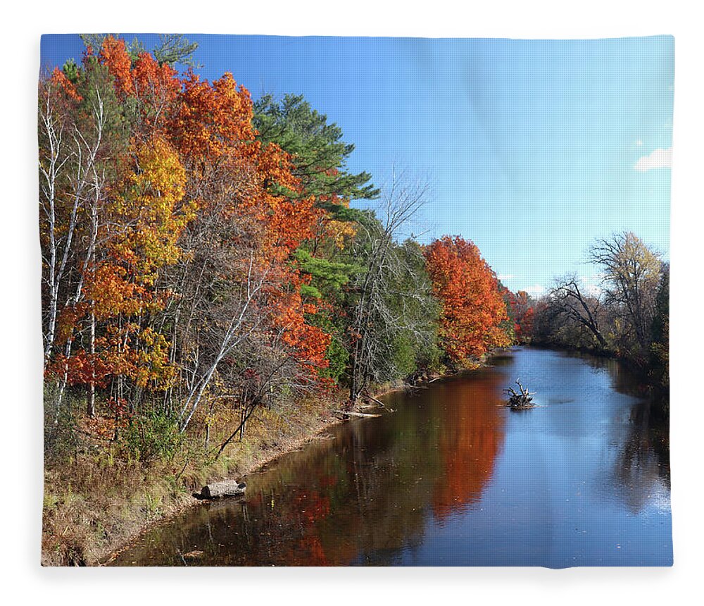 Fall Colors Fleece Blanket featuring the photograph Fall Colors on the Pensaukee River by David T Wilkinson