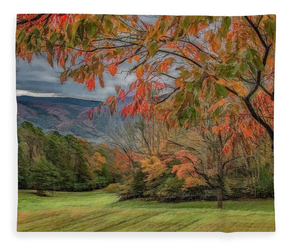 Cades Cove Fleece Blanket featuring the photograph Fall in the Cove, Stylized by Marcy Wielfaert