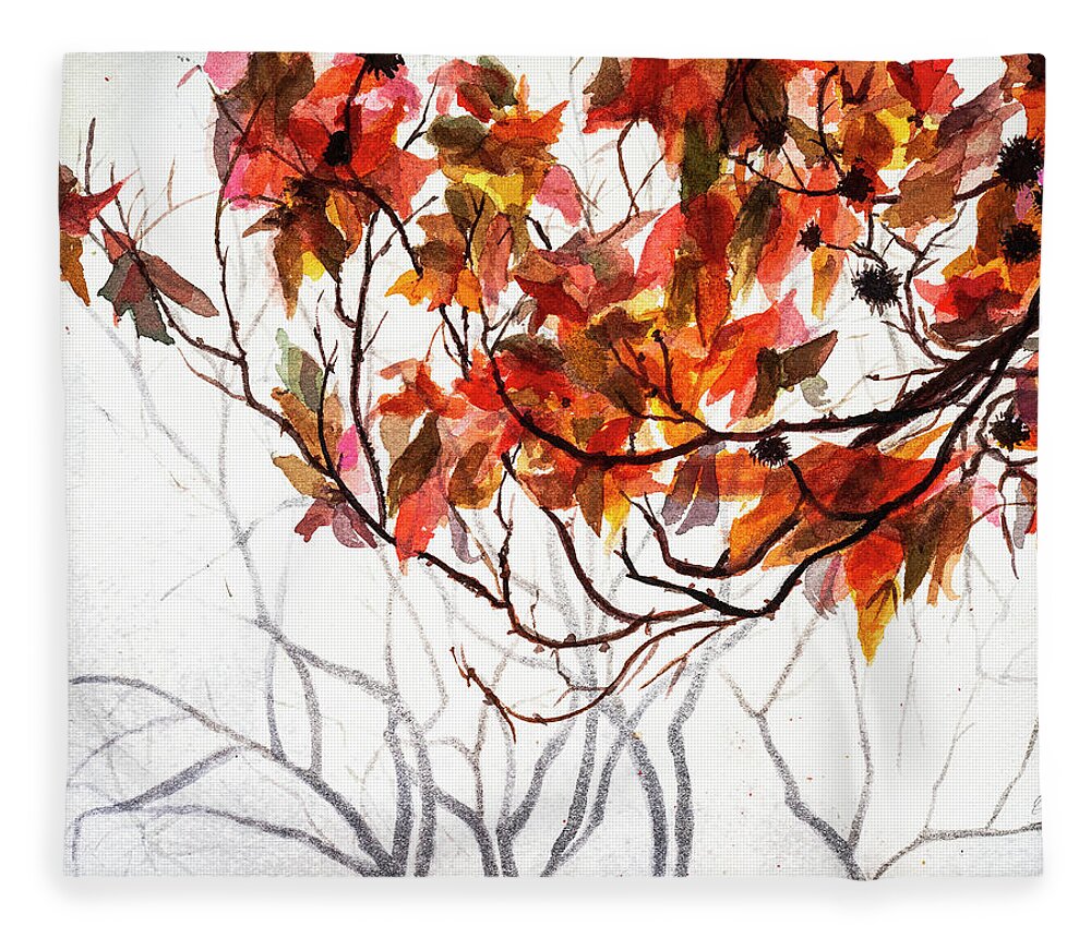Art - Watercolor Fleece Blanket featuring the painting Fall Leaves - Watercolor Art by Sher Nasser