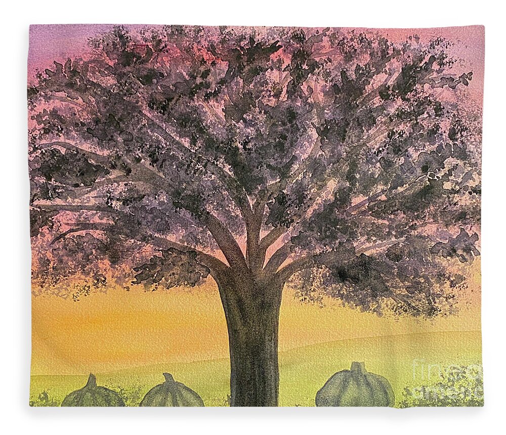 Tree Fleece Blanket featuring the painting Fall Silhouette by Lisa Neuman