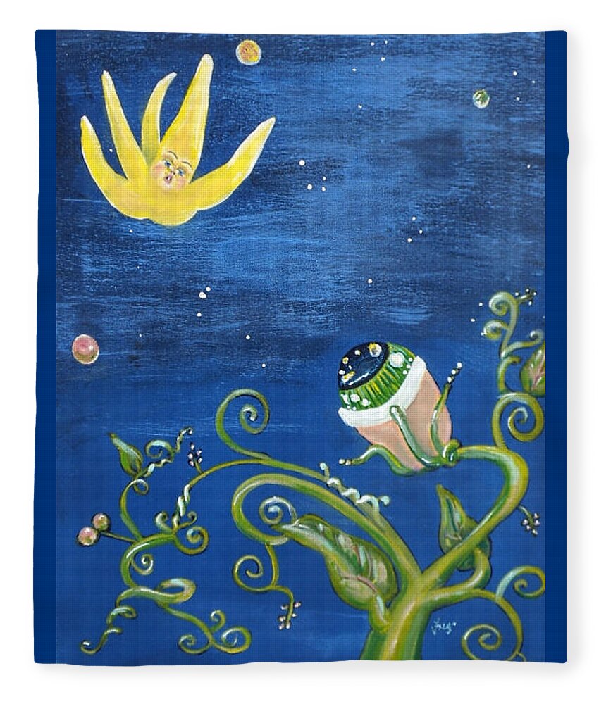 Surreal Fleece Blanket featuring the painting Falling Star and Venus Eyesnap by Vicki Noble