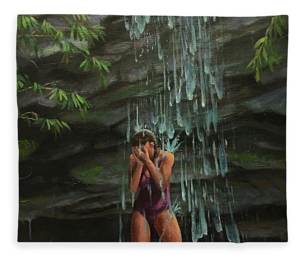 Water Fleece Blanket featuring the painting Falls by Don Morgan