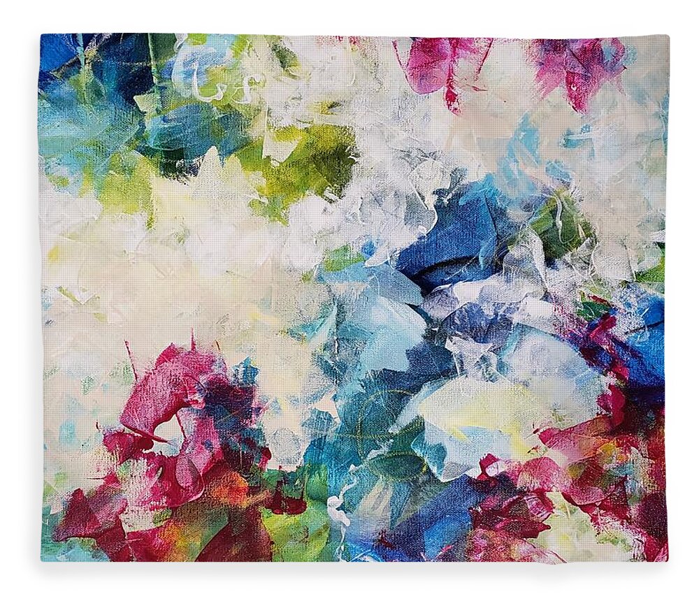 Abstract Floral Fleece Blanket featuring the painting Fanciful Fuchsias by Lisa Debaets