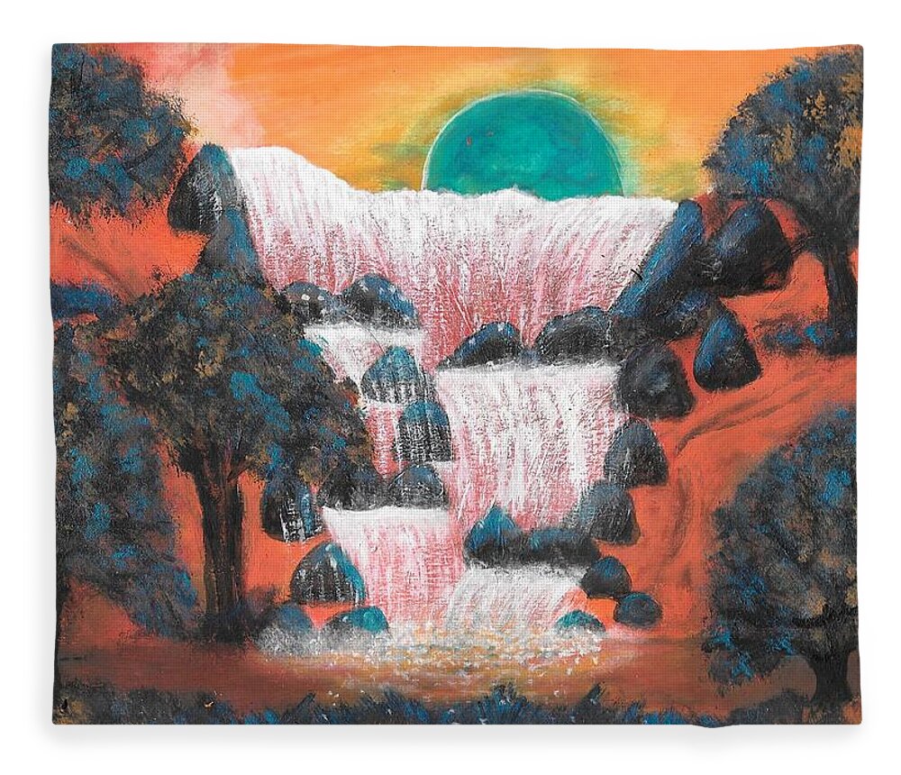 Waterfalls Fleece Blanket featuring the painting Fantasy Falls by Esoteric Gardens KN