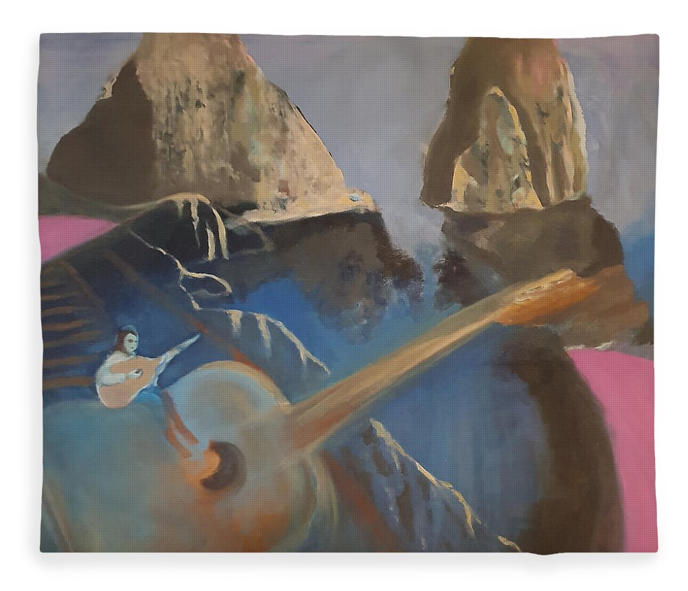 Guitars Fleece Blanket featuring the painting Faraglioni Serenade by Enrico Garff