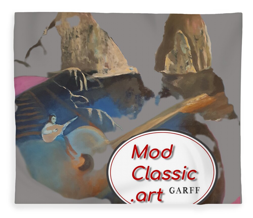 Guitars Fleece Blanket featuring the painting Faraglioni Serenade ModClassic Art Style by Enrico Garff