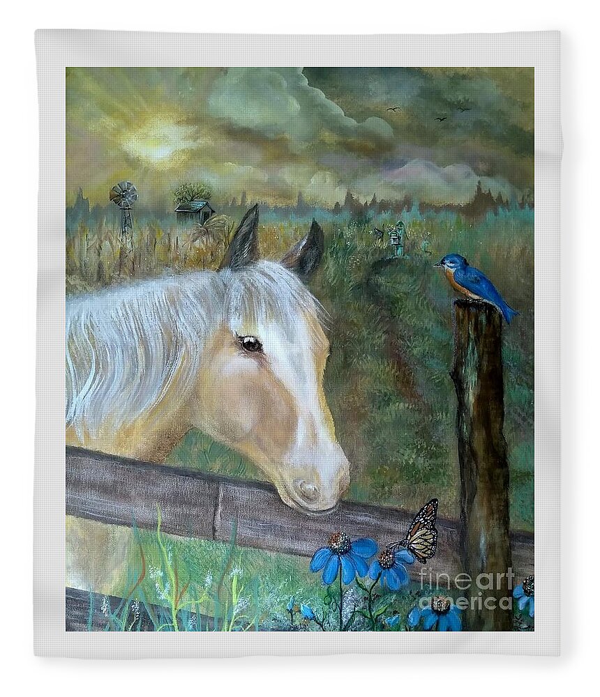 Farm Horse Inspiration Fleece Blanket featuring the painting Farm Horse Inspiration by Lynn Raizel Lane