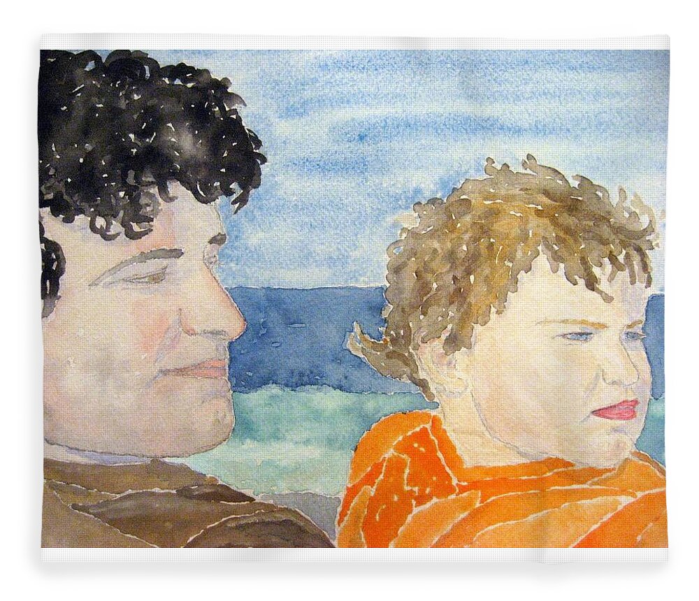 Watercolor Fleece Blanket featuring the painting Father and Son by John Klobucher